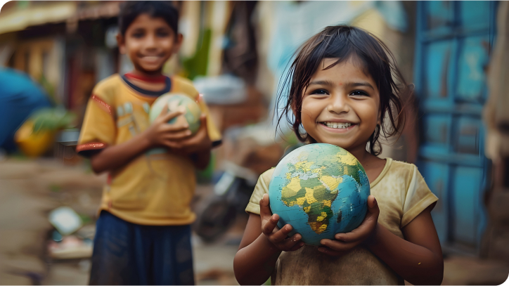 Children holding globes